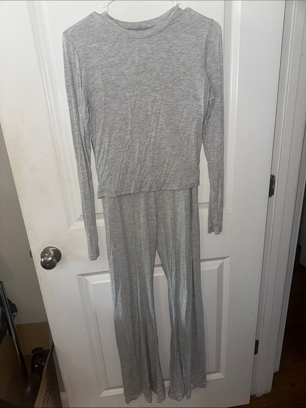AnotherChill Large Light Gray Long Sleeve Lounge Top & Wide Leg Pants Set